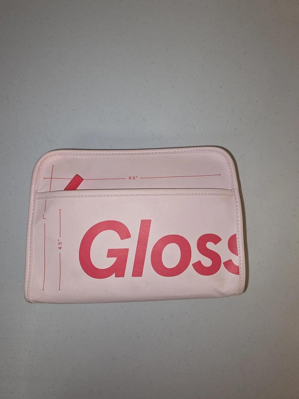 Glossier Beauty Bag Pink Cosmetic Pouch Logo Front Pocket 9.5